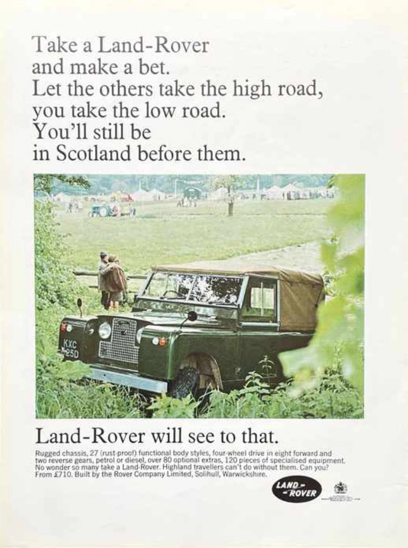 Land Rover vintage auto ad; Make a bet